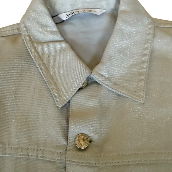 Zara Women’s Size s Light Blue Jean  Metallic Shimmer Button Front Romper - Picture 6 of 14